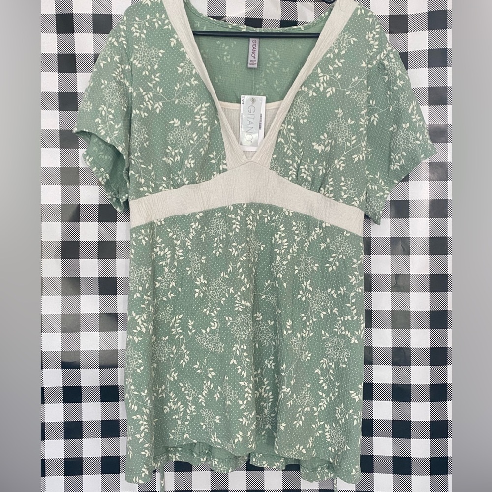 cute floral print sage green woman blouse